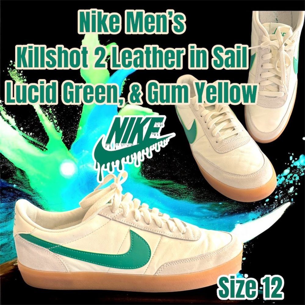 Nike Men’s Killshot 2 Leather in Sail, Lucid Green, & Gum Yellow, Size 12